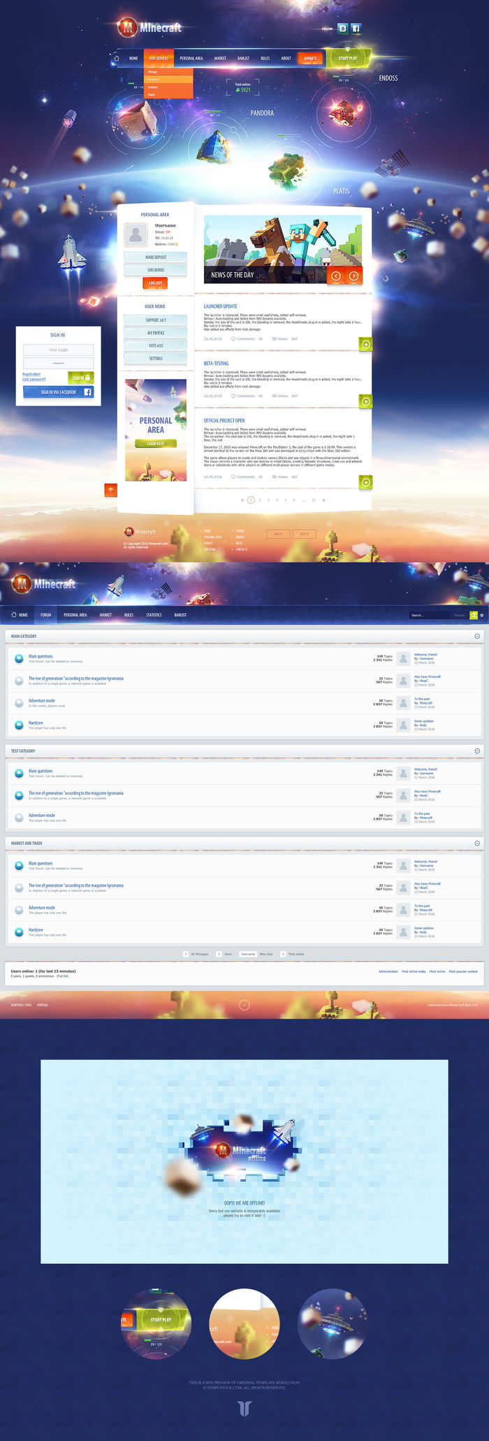 Minecraft Planet Game Website Template